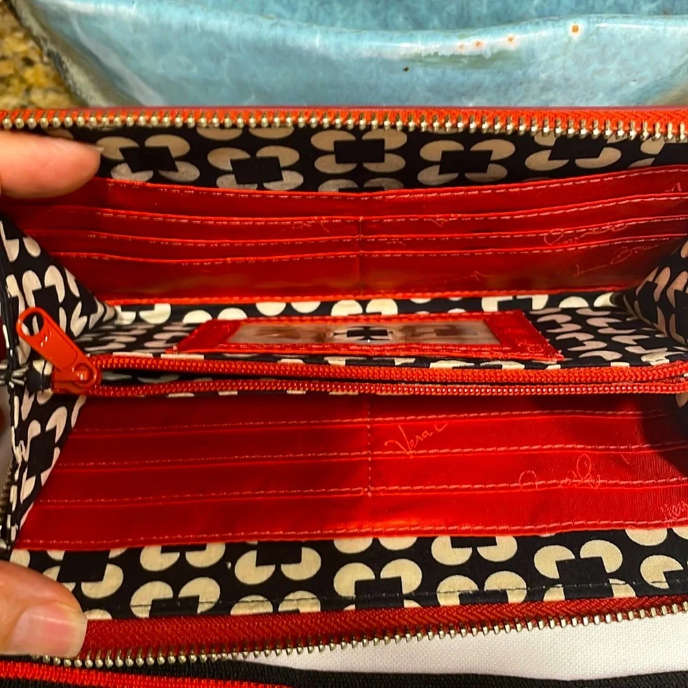 Vera Bradley Coral Red Faux Leather Wallet with black and beige interior. Y2K - Picture 5 of 9